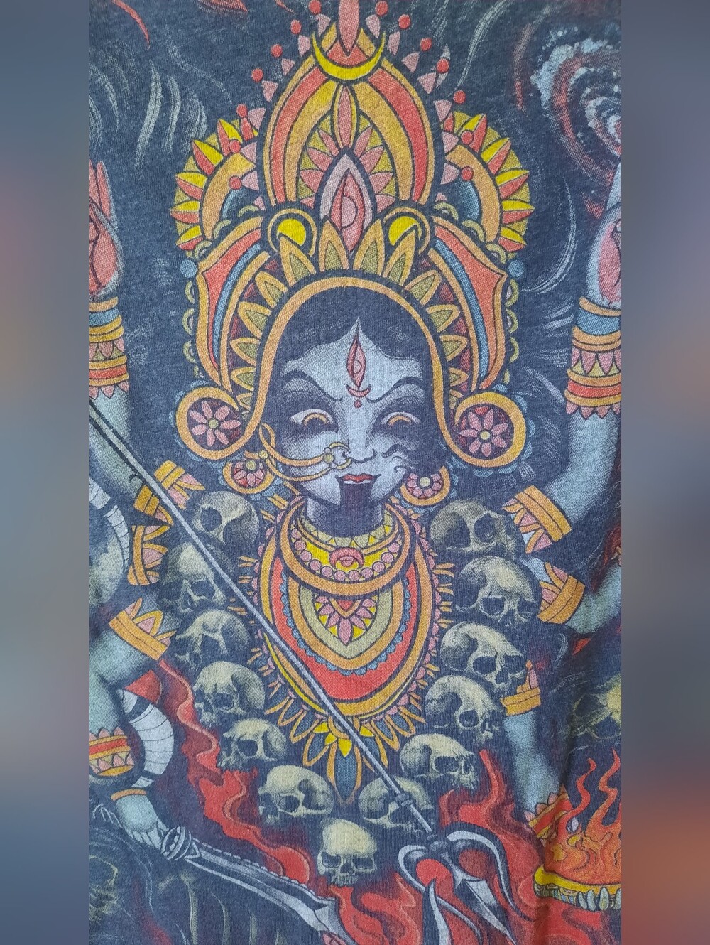 Graphic T-Shirt in Charcoal with Multicolor Goddess Kali Ma Size Small - Picture 3 of 3